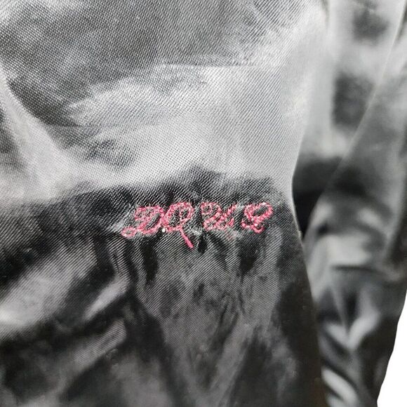 Vintage 80s Satin Snap Bomber Jacket Mens L Black Plane Aviation Flying - Picture 3 of 8